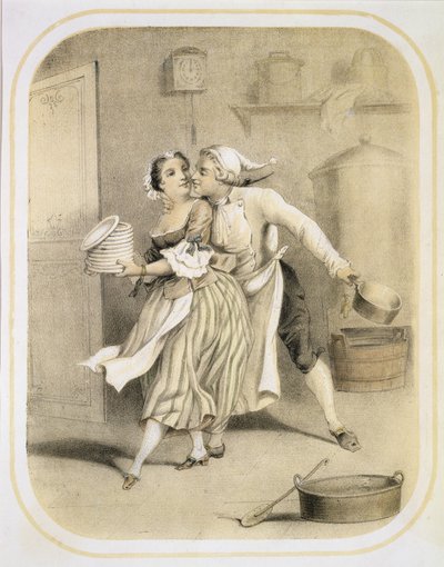 Lust in der Küche, aus einer Serie von Drucken, die die sieben Todsünden darstellen, ca. 1850 von Louis Leopold Boilly